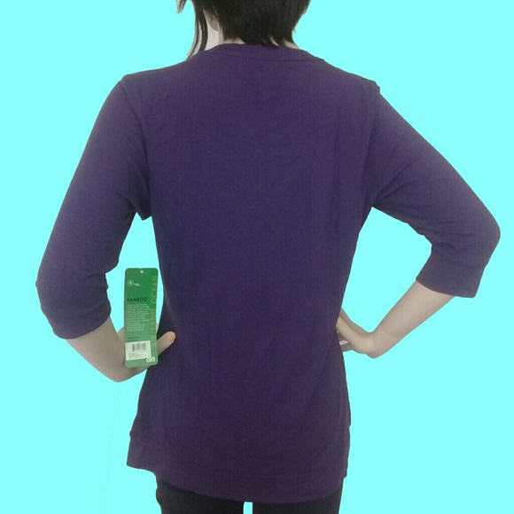 ALO BAMBOO T - SHIRT 3/4 SLEEVES DARK PURPLE ALO. - Picture 3 of 8
